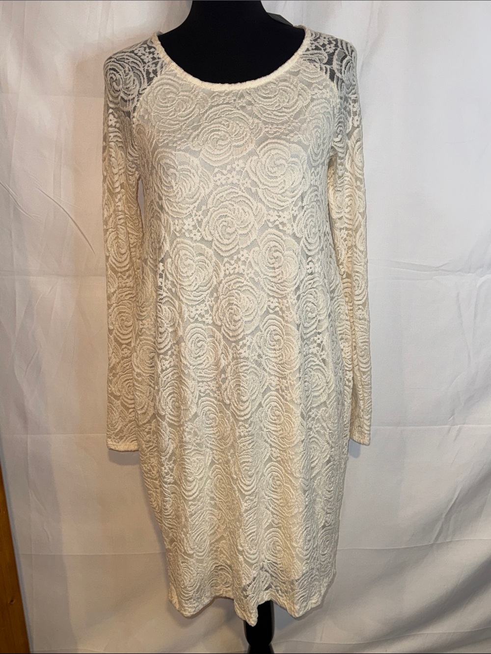 Pink Blush ivory lace long sleeve shift dress